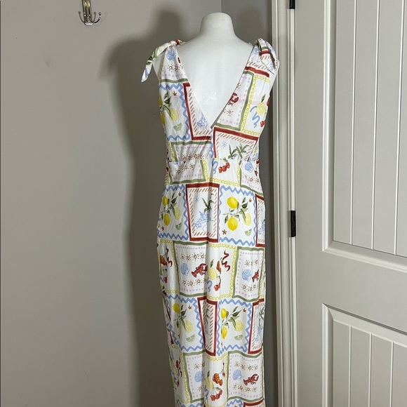 Abercrombie and Fitch Tie Front Scarf Midi Dress Italy Coastal Fruit Sz L NEW - Picture 10 of 13